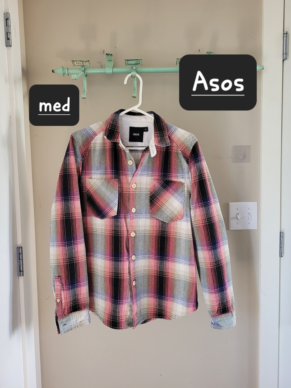 ASOS Pink Black Plaid Button-Down Shirt Jacket